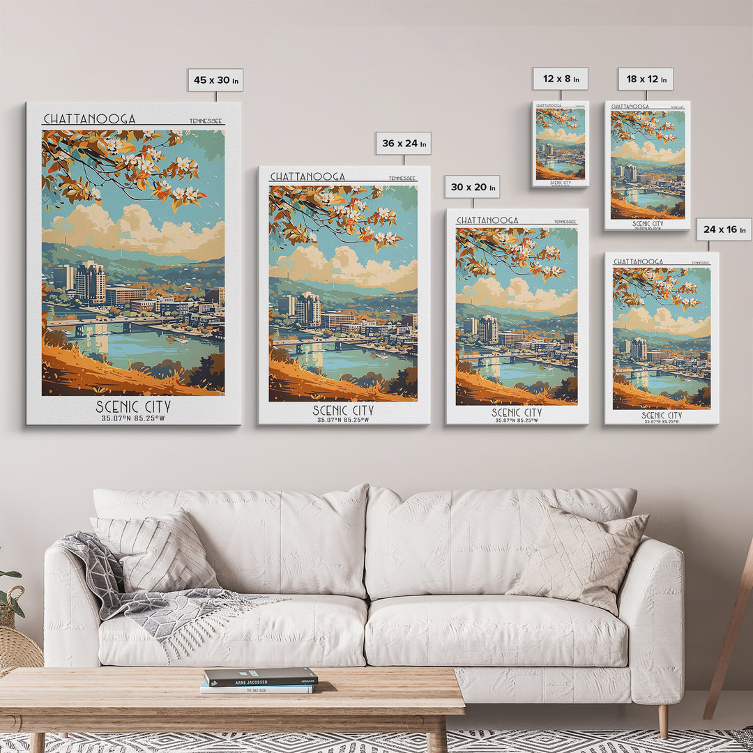 Chattanooga Travel Poster, Framed Canvas Print, Travel Wall Art, City Wall Art, Retro Travel Print, Gallery Wall Set, Retro Wall Art
