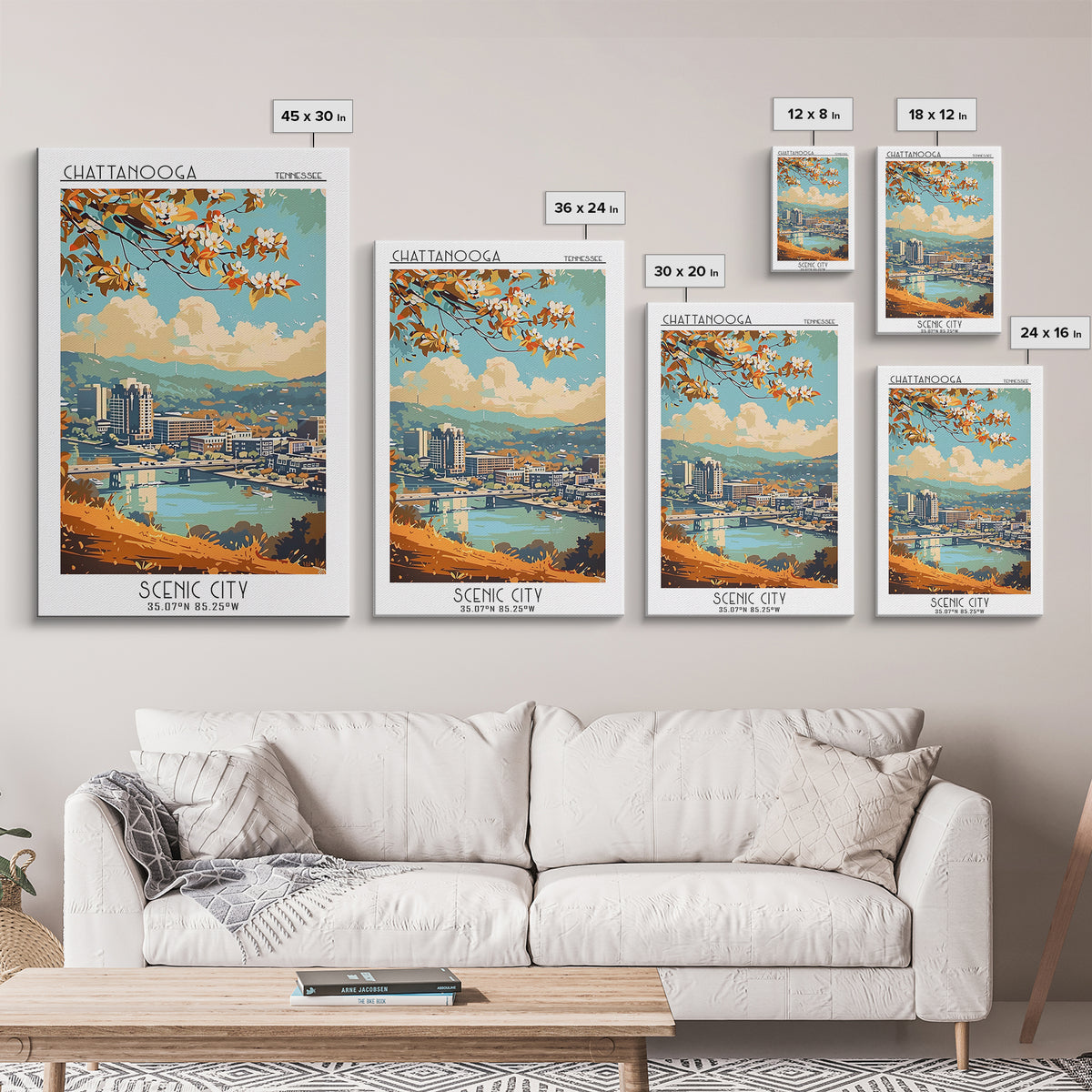 Chattanooga Travel Poster, Framed Canvas Print, Travel Wall Art, City Wall Art, Retro Travel Print, Gallery Wall Set, Retro Wall Art