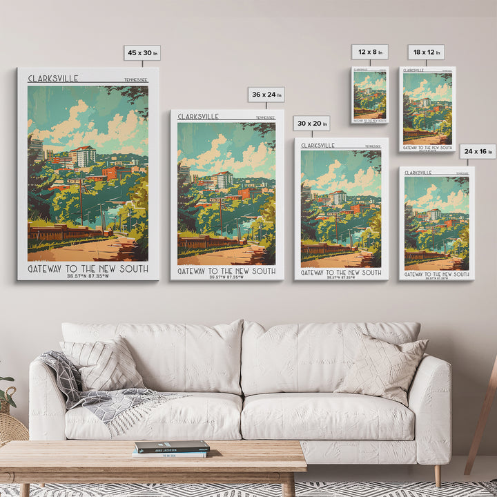 Clarksville Travel Poster, Framed Canvas Print, Travel Wall Decor, Minimalist Poster, Fine Art Print, Home Decor, City Travel Poster