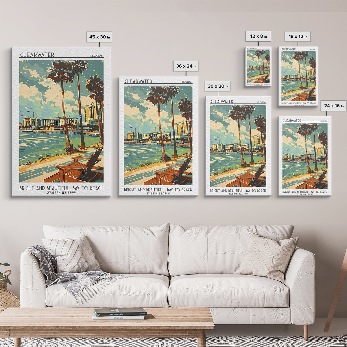 Clearwater Florida Travel Poster, Framed Canvas Print, City Travel Poster, Travel Wall Decor, Travel Art Print, Mid Century Wall Art