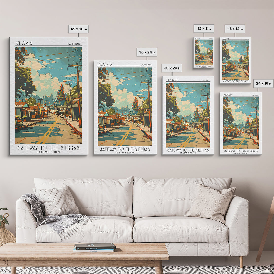 Clovis California Travel Poster, Framed Canvas Print, Travel Wall Art, City Wall Art, Fine Art Print, Wall Art, Vintage Travel Print