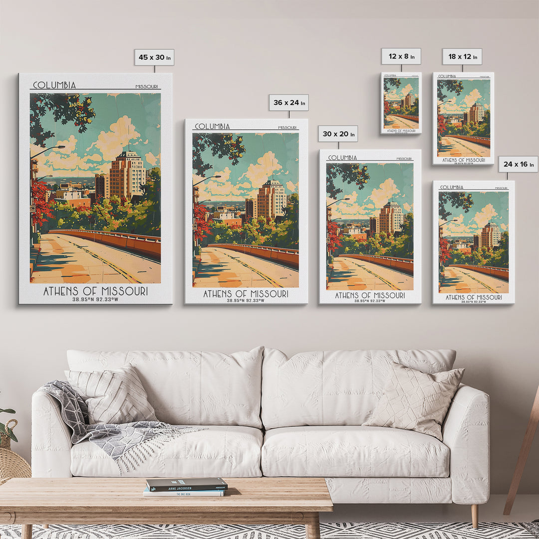 Columbia Travel Poster, Framed Canvas Print, Travel Art Print, Modern Wall Decor, Wanderlust Gift, Retro Travel Print, Travel Prints