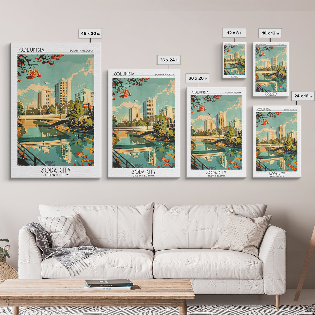 Columbia South Carolina Travel Poster, Framed Canvas Print, City Travel Poster, Travel Wall Decor, Colorful Wall Art, City Art Print