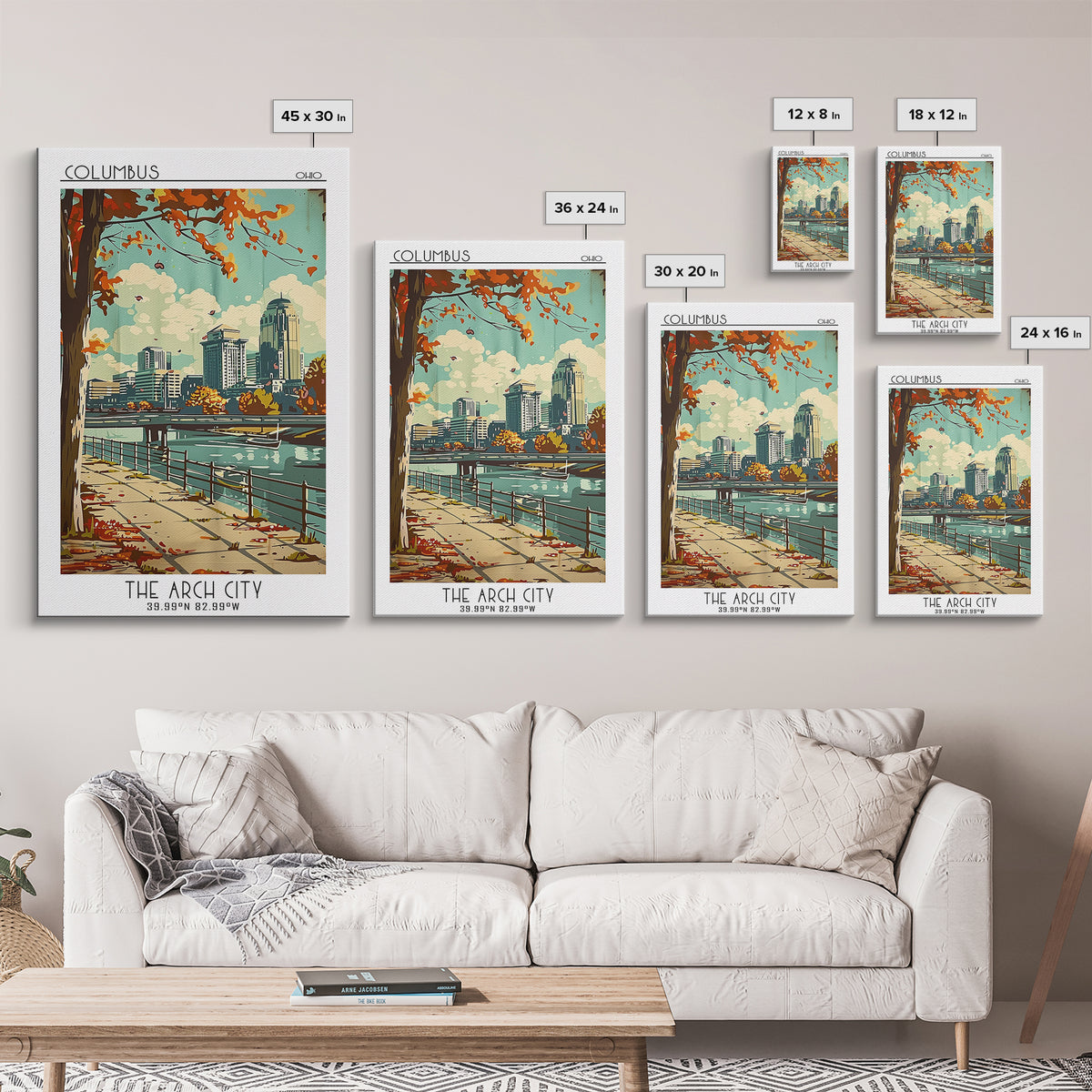Columbus Ohio Travel Poster, Framed Canvas Print, Travel Art Print, Modern Wall Decor, Colorful Wall Art, Wanderlust Gift, Art Print