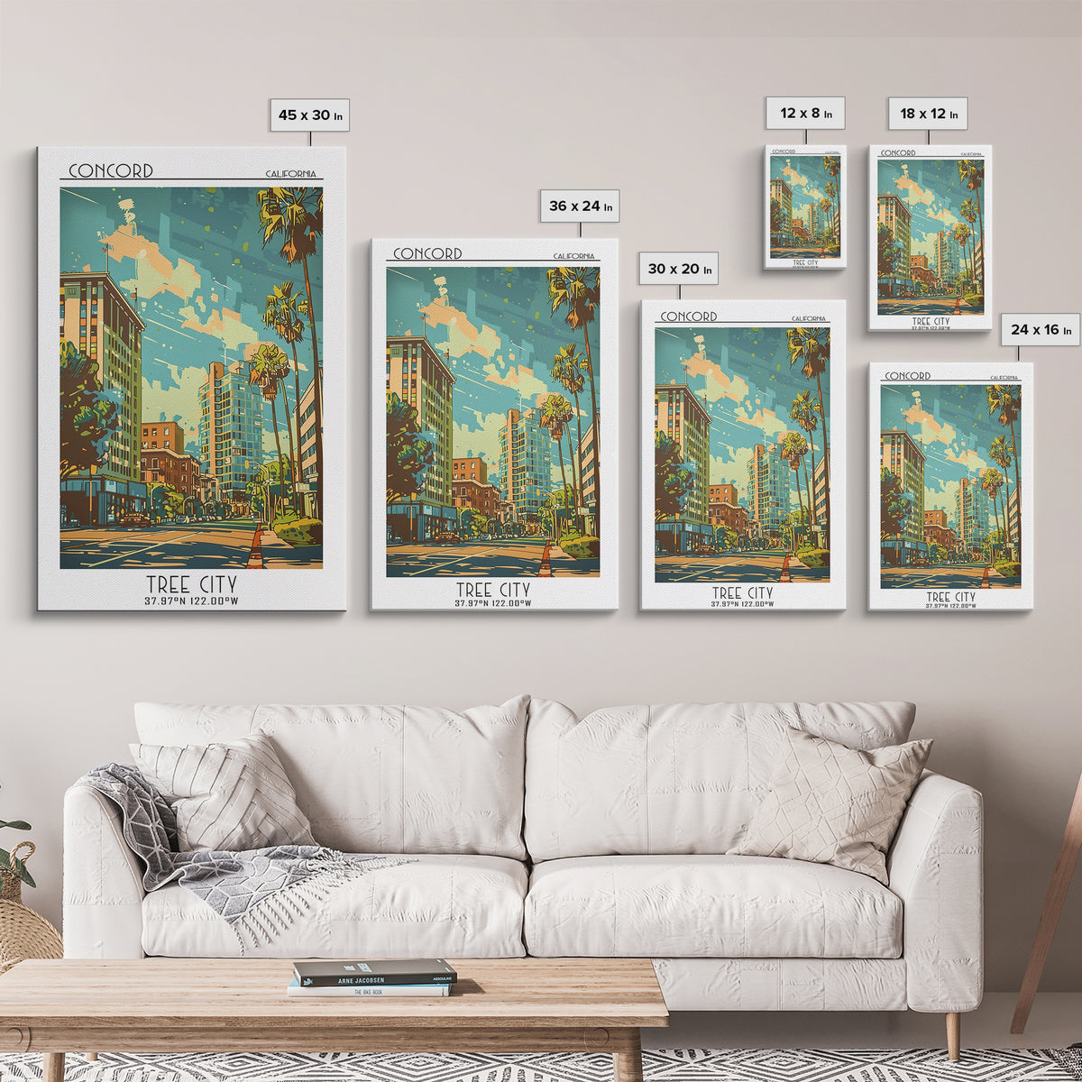 Concord California Travel Poster, Canvas Print, Travel Wall Decor, Minimalist Poster, Wanderlust Gift, Landscape Art, Retro Wall Art