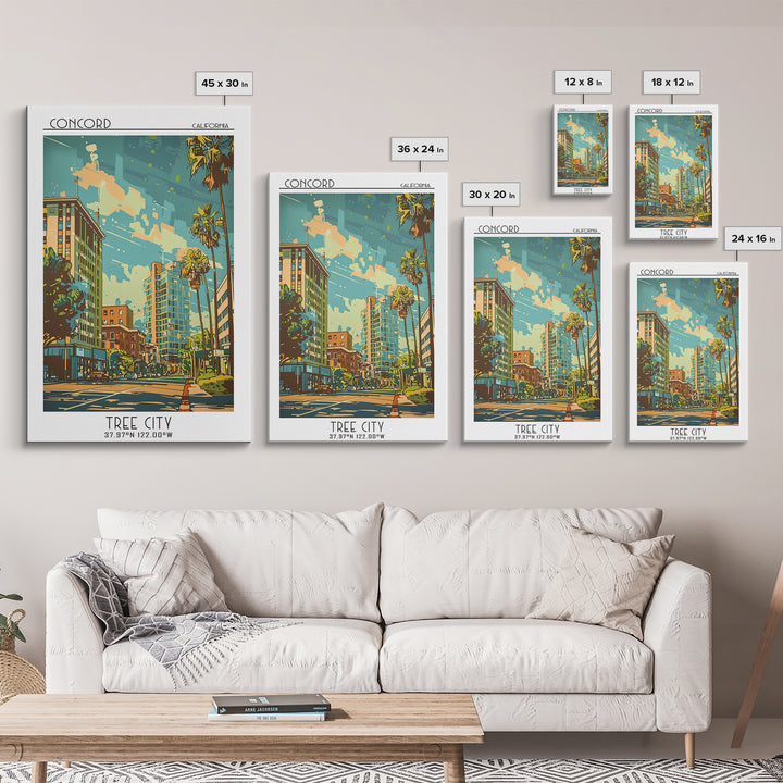 Concord California Travel Poster, Canvas Print, Travel Wall Decor, Minimalist Poster, Wanderlust Gift, Landscape Art, Retro Wall Art