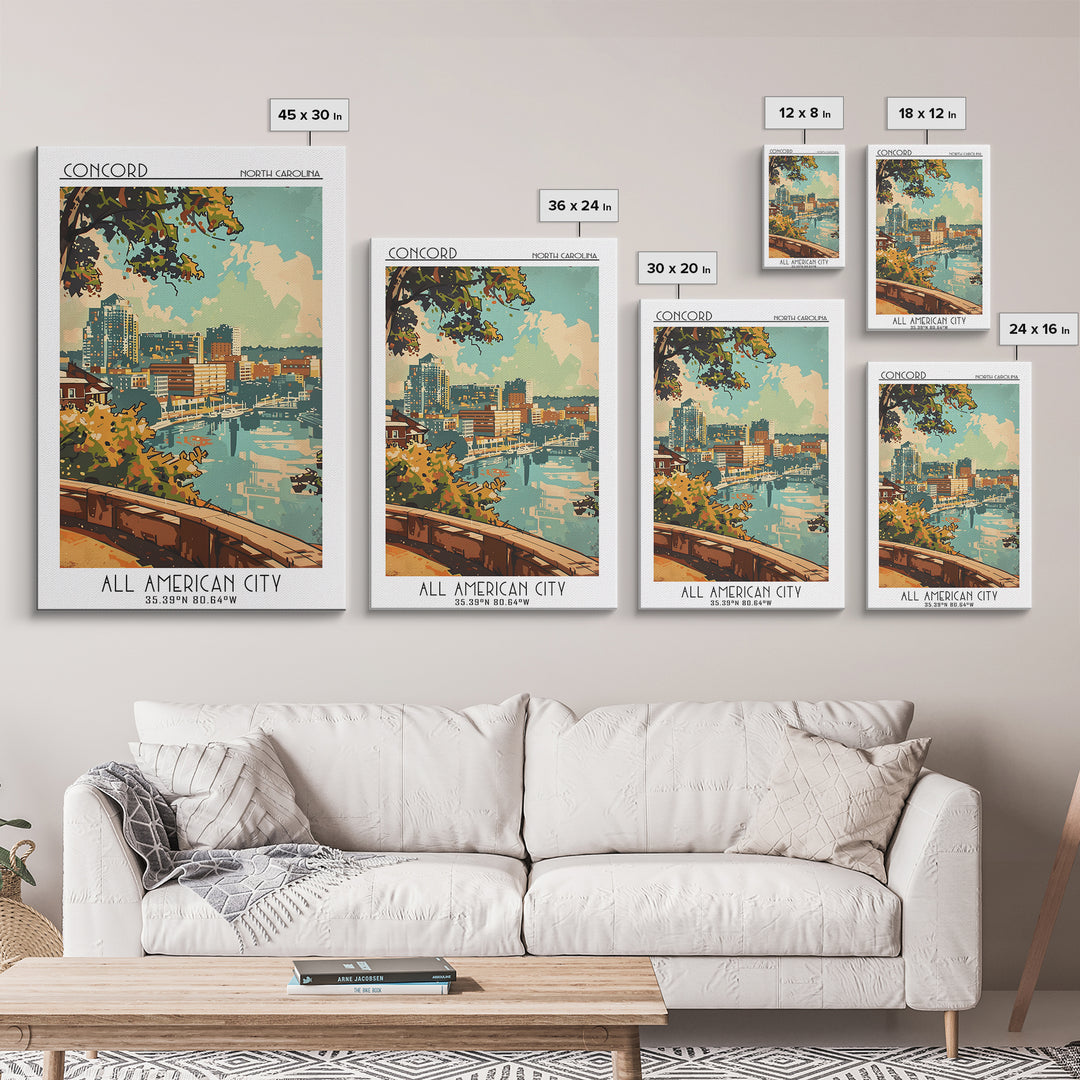 Concord North Carolina Travel Poster, Framed Canvas Print, City Travel Poster, Travel Wall Art, Travel Wall Decor, City Illustration