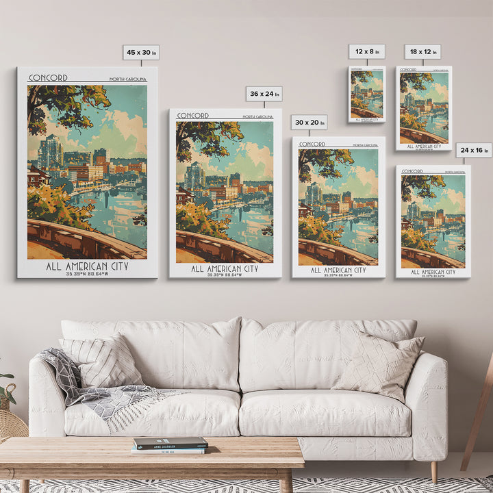 Concord North Carolina Travel Poster, Framed Canvas Print, City Travel Poster, Travel Wall Art, Travel Wall Decor, City Illustration