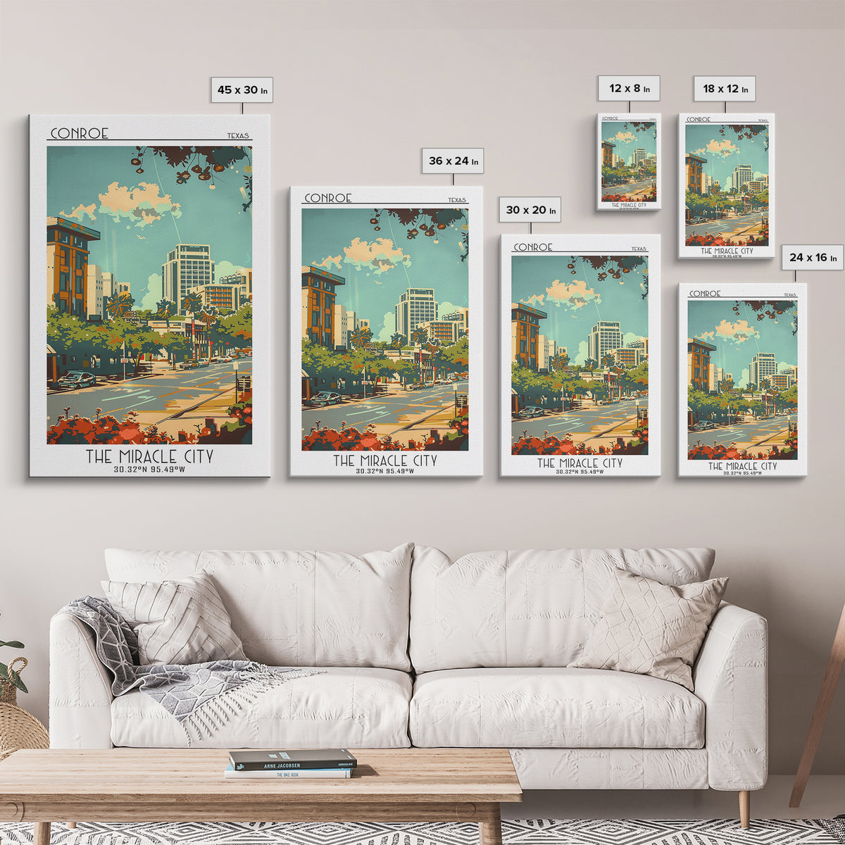 Conroe Travel Poster, Canvas Print, Travel Wall Art, City Wall Art, Fine Art Print, Colorful Wall Art, Wall Art, Retro Travel Poster