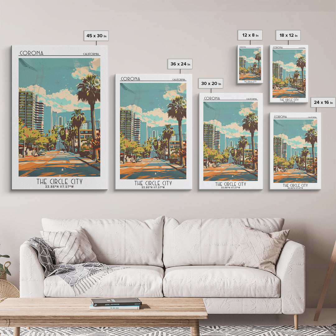 Corona Travel Poster, Framed Canvas Print, Retro Travel Poster, City Wall Art, Colorful Wall Art, Living Room Wall Art, Poster Print