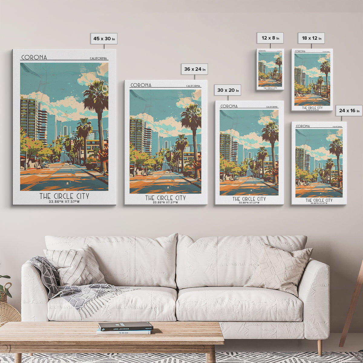 Corona Travel Poster, Framed Canvas Print, Retro Travel Poster, City Wall Art, Colorful Wall Art, Living Room Wall Art, Poster Print