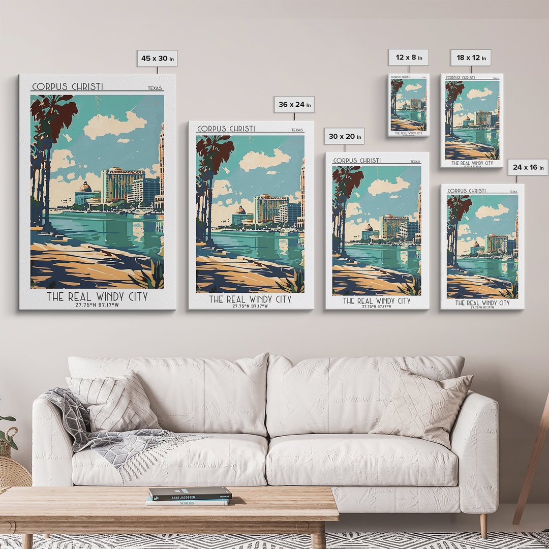 Corpus Christi Texas Travel Poster, Framed Canvas Print, Travel Art Print, Modern Wall Decor, Retro Travel Poster, City Illustration