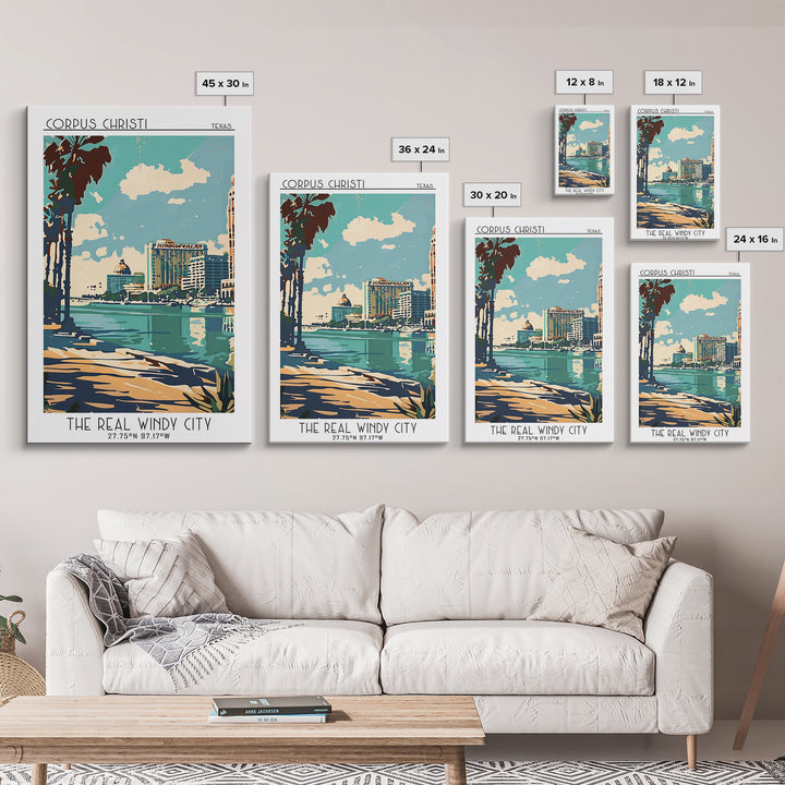 Corpus Christi Texas Travel Poster, Framed Canvas Print, Travel Art Print, Modern Wall Decor, Retro Travel Poster, City Illustration