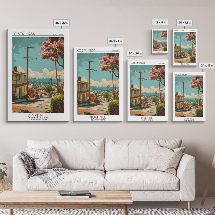 Costa Mesa Travel Poster, Canvas Print, Travel Prints, Landscape Art, Travel Wall Decor, Travel Wall Art, Poster Art, Retro Wall Art