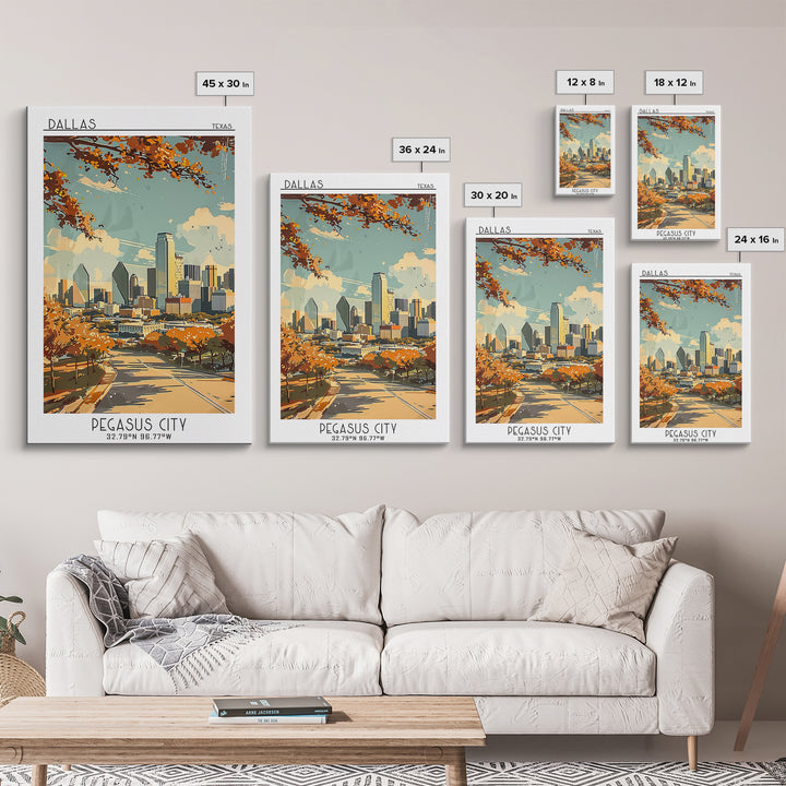 Dallas Texas Travel Poster, Framed Canvas Print, Poster Print, Travel Wall Art, Travel Prints, Travel Art Print, Vintage City Poster