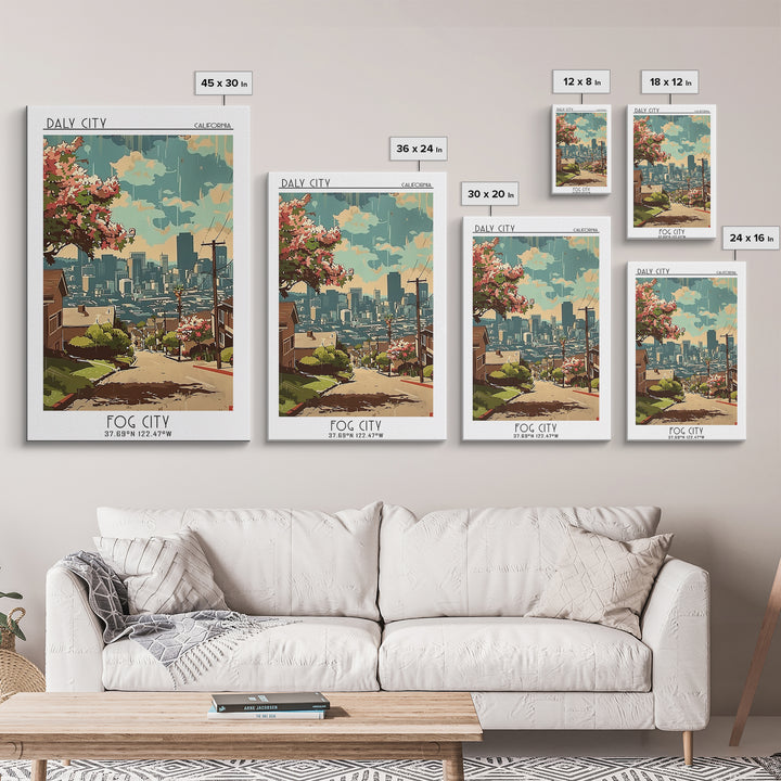 Daly City California Travel Poster, Canvas Print, Poster Print, Travel Wall Art, Vintage Posters, Retro Wall Art, Vintage Travel Art