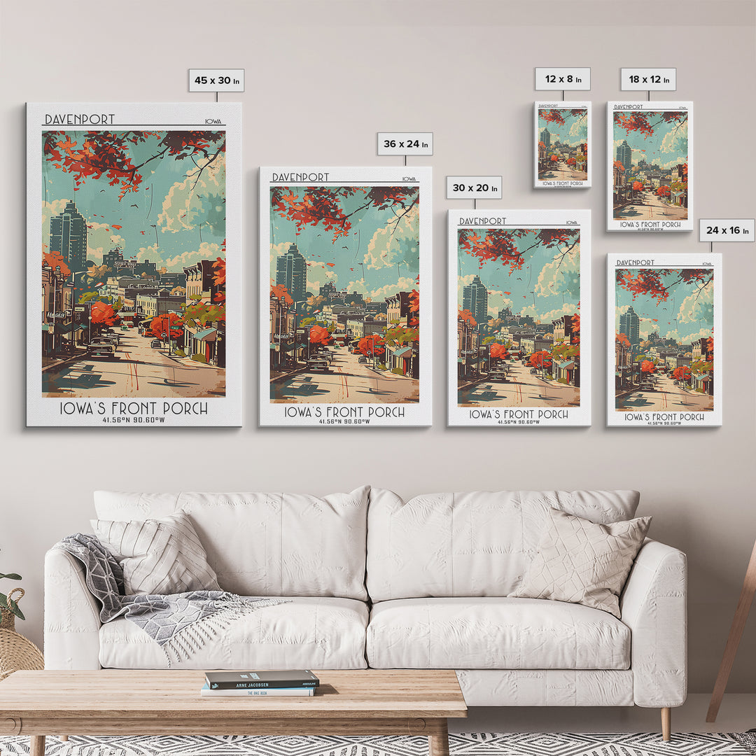 Davenport Iowa Travel Poster, Canvas Print, Retro Wall Art, Travel Print, City Art Print, Vintage Travel Print, Mid Century Wall Art