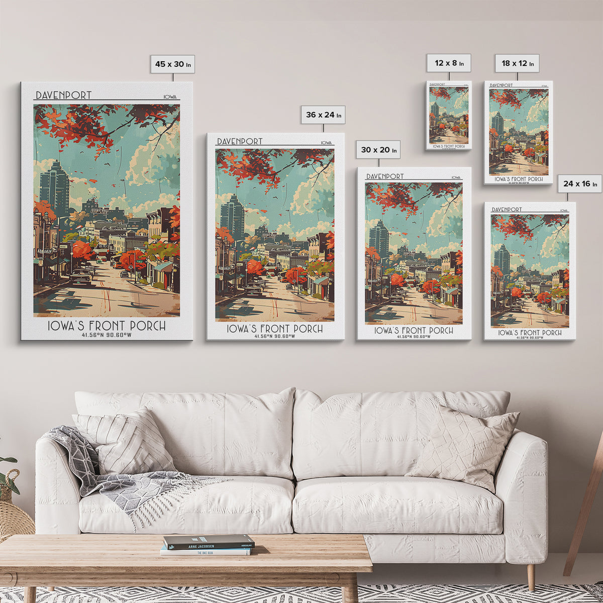 Davenport Iowa Travel Poster, Canvas Print, Retro Wall Art, Travel Print, City Art Print, Vintage Travel Print, Mid Century Wall Art