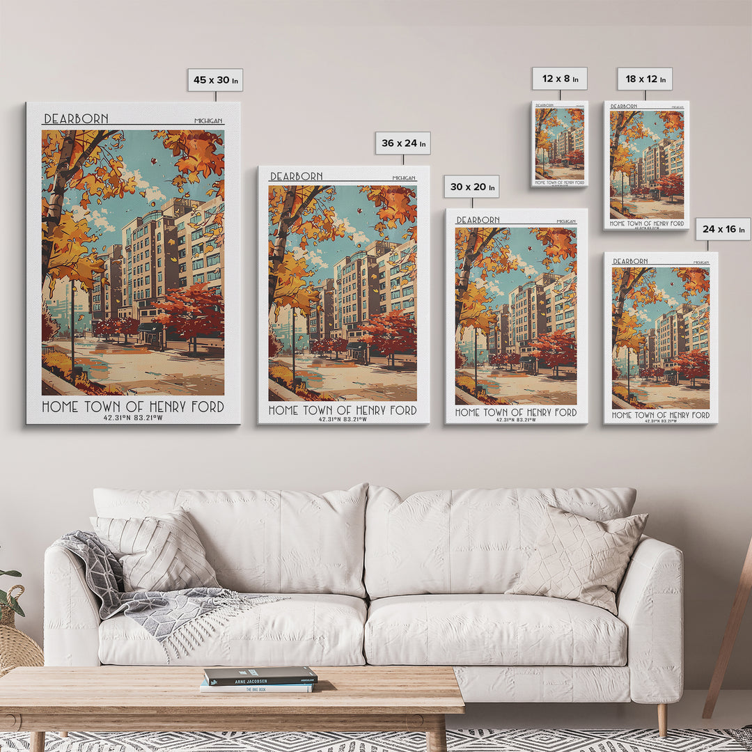Dearborn Travel Poster, Framed Canvas Print, City Art Print, Travel Wall Art, Vintage Travel, Travel Prints, Wall Art, City Wall Art