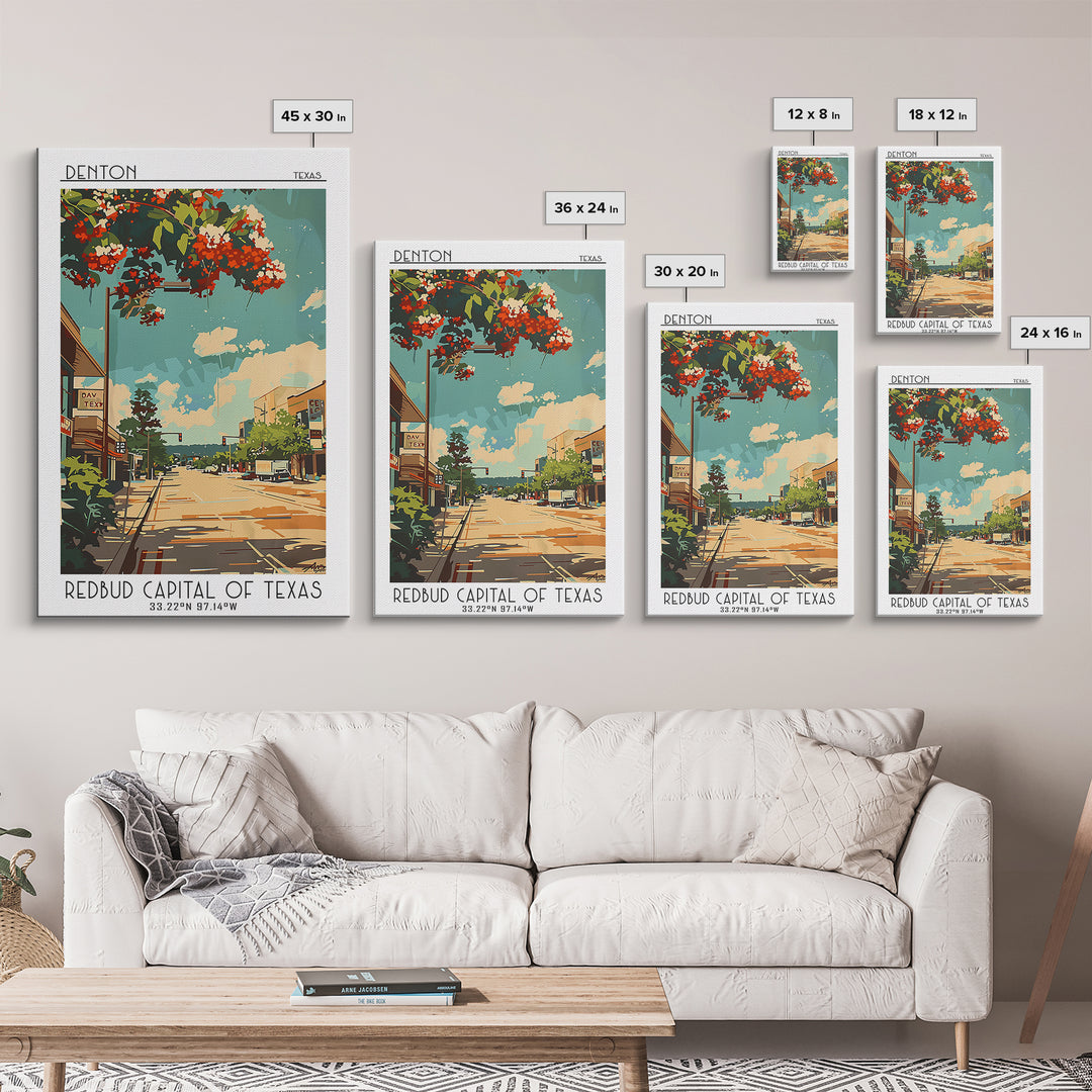 Denton Travel Poster, Framed Canvas Print, Travel Art Print, Modern Wall Decor, Retro Travel Poster, Wanderlust Gift, Retro Wall Art