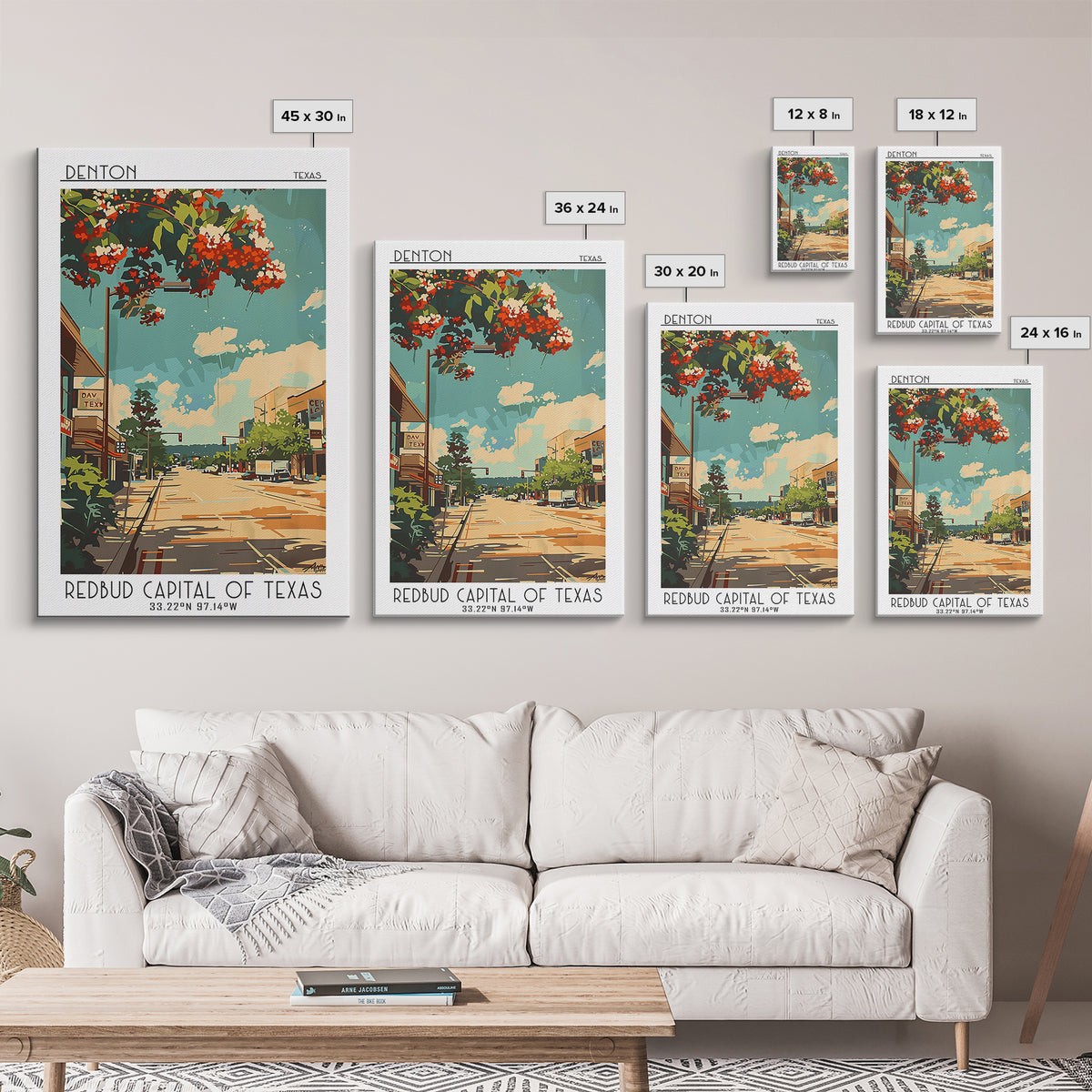 Denton Travel Poster, Framed Canvas Print, Travel Art Print, Modern Wall Decor, Retro Travel Poster, Wanderlust Gift, Retro Wall Art