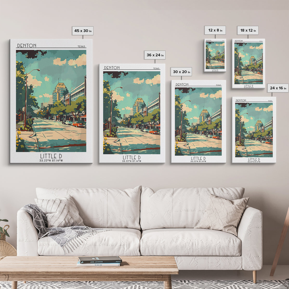 Denton Texas Travel Poster, Framed Canvas Print, City Travel Poster, Travel Wall Art, Poster Print, Fine Art Print, Travel Art Print