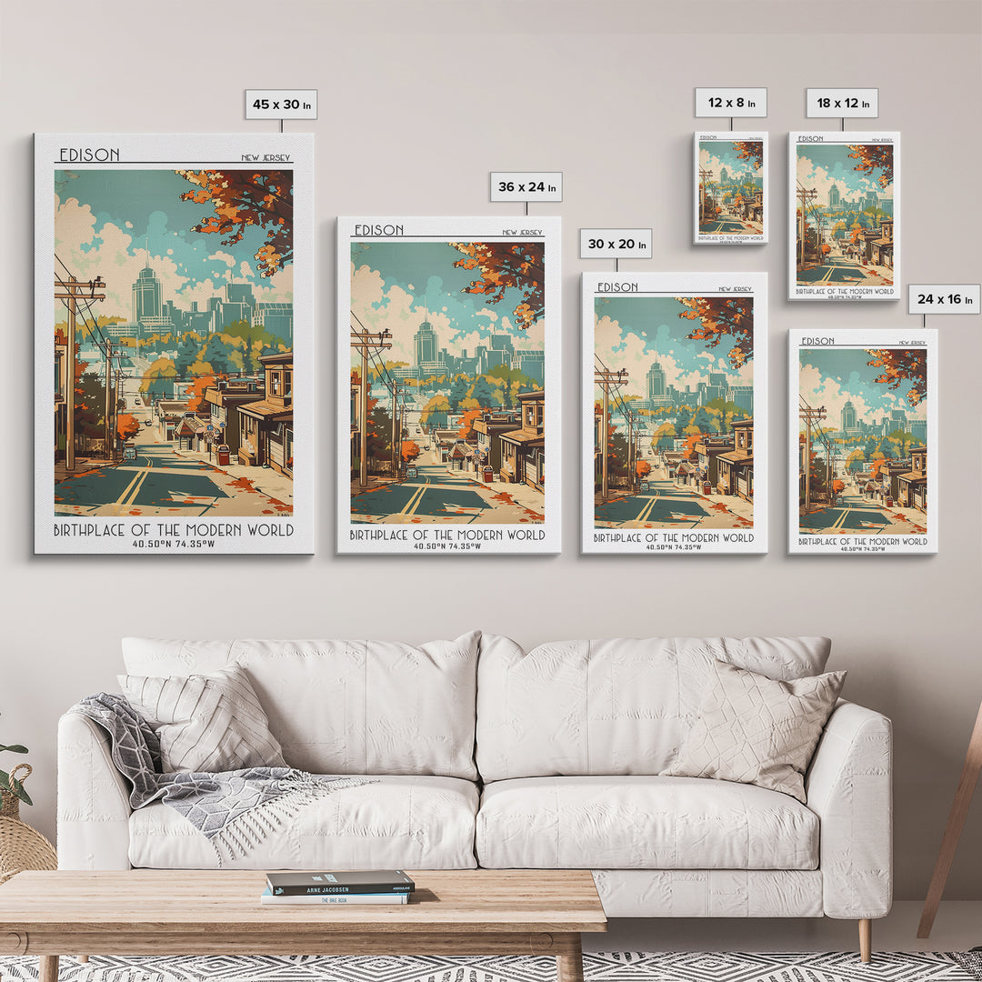 Edison New Jersey Travel Poster, Canvas Print, City Art Print, Travel Wall Art, Travel Art Print, Vintage City Poster, Landscape Art