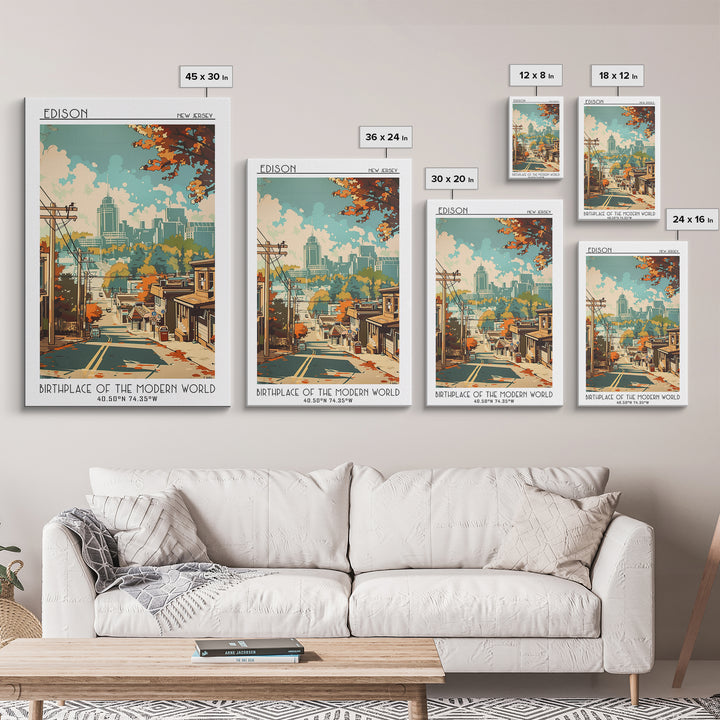 Edison New Jersey Travel Poster, Canvas Print, City Art Print, Travel Wall Art, Travel Art Print, Vintage City Poster, Landscape Art