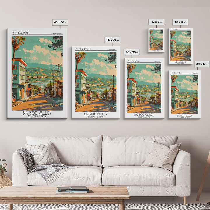 El Cajon Travel Poster, Framed Canvas Print, Poster Print, Travel Wall Art, Home Office Decor, City Travel Poster, City Illustration