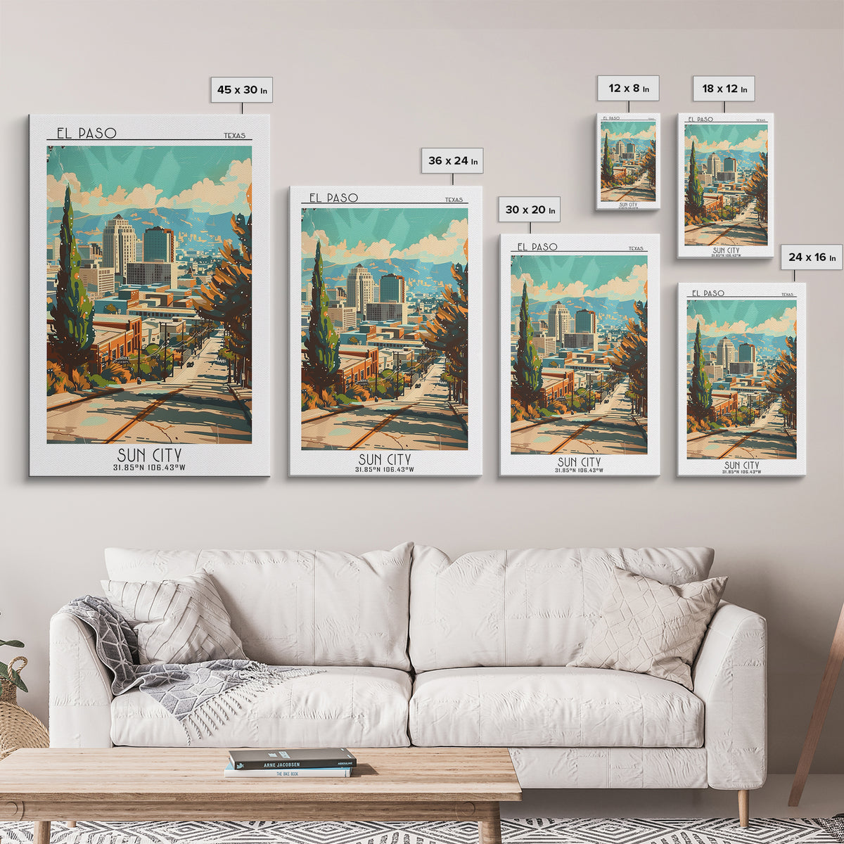 El Paso Texas Travel Poster, Canvas Print, Travel Prints, Landscape Art, Travel Wall Decor, Watercolor Cityscape, Retro Travel Print