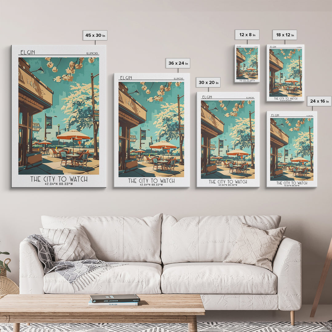 Elgin Travel Poster, Framed Canvas Print, City Art Print, Travel Wall Art, City Travel Poster, Colorful Wall Art, Retro Travel Print