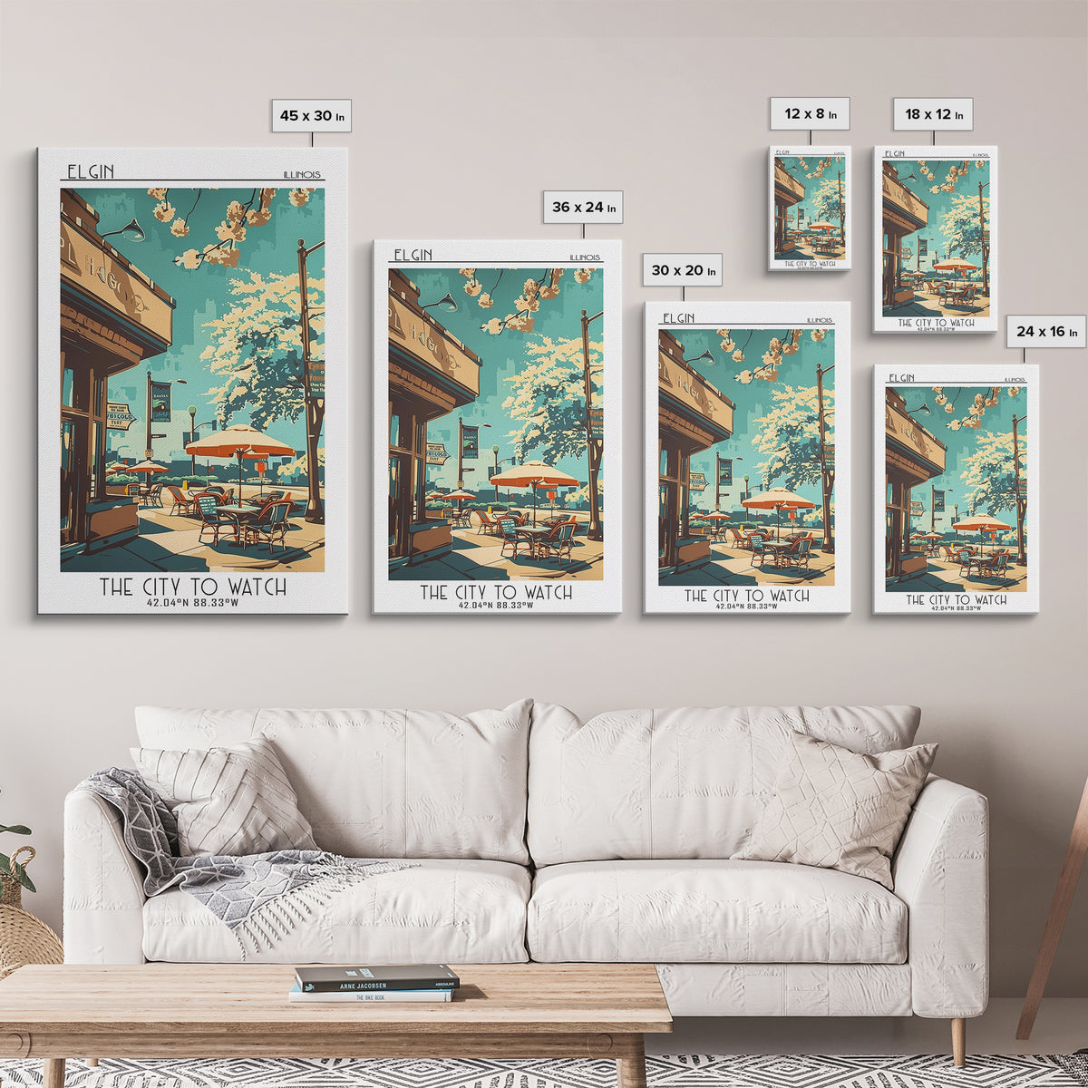 Elgin Travel Poster, Framed Canvas Print, City Art Print, Travel Wall Art, City Travel Poster, Colorful Wall Art, Retro Travel Print