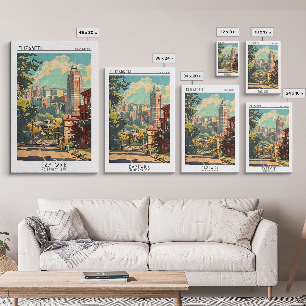 Elizabeth New Jersey Travel Poster, Framed Canvas Print, City Travel Poster, Travel Wall Art, Gallery Wall Set, Watercolor Cityscape