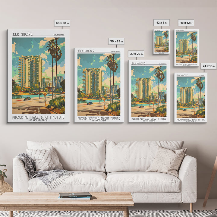 Elk Grove California Travel Poster, Framed Canvas Print, Retro Wall Art, Travel Print, Travel Posters, Travel Prints, Vintage Poster