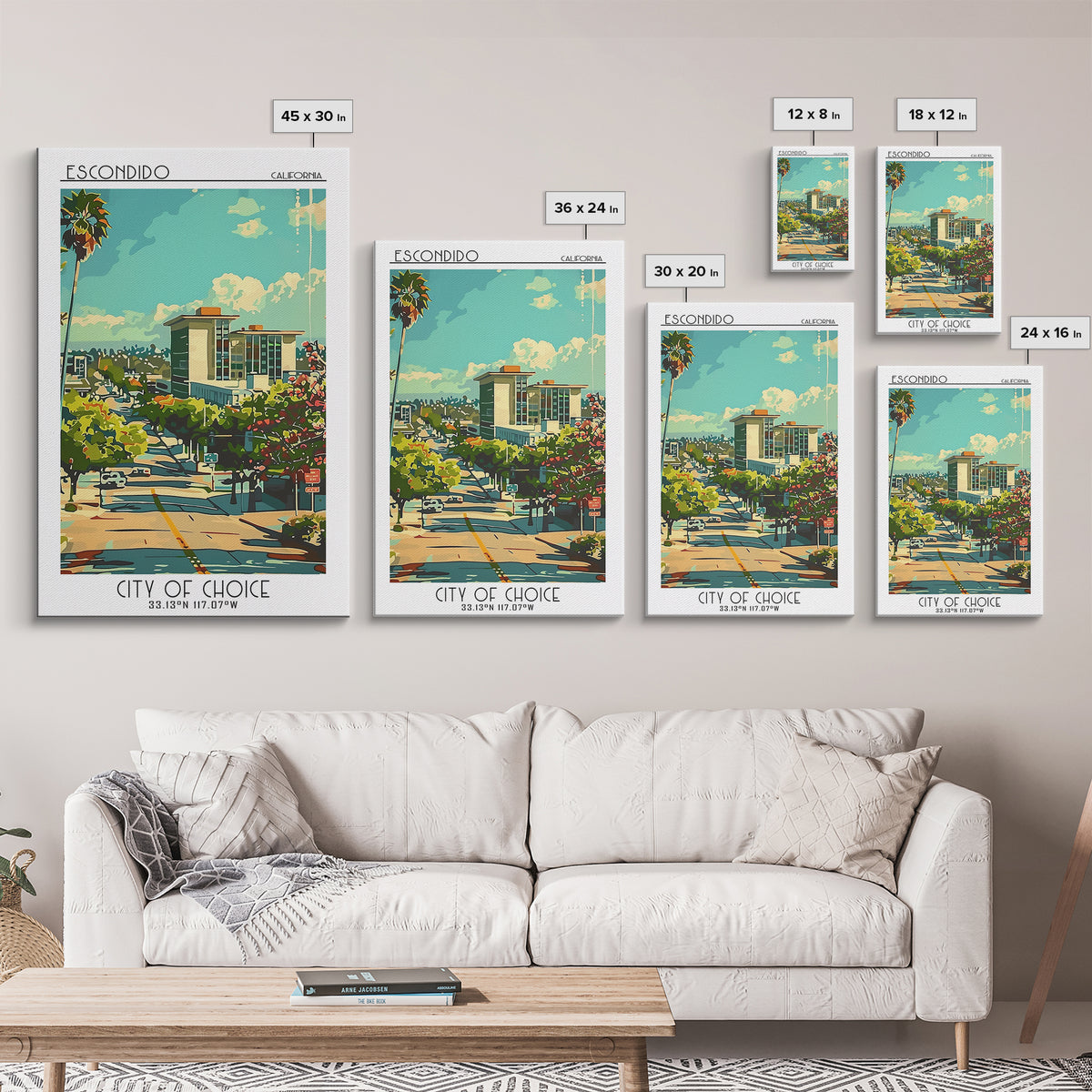 Escondido California Travel Poster, Framed Canvas Print, Travel Art Print, Modern Wall Decor, Art Print, Travel Decor, City Wall Art