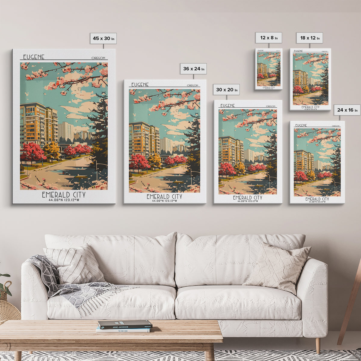 Eugene Travel Poster, Framed Canvas Print, City Travel Poster, Vintage City Poster, Landscape Art, Gallery Wall Set, Wanderlust Gift