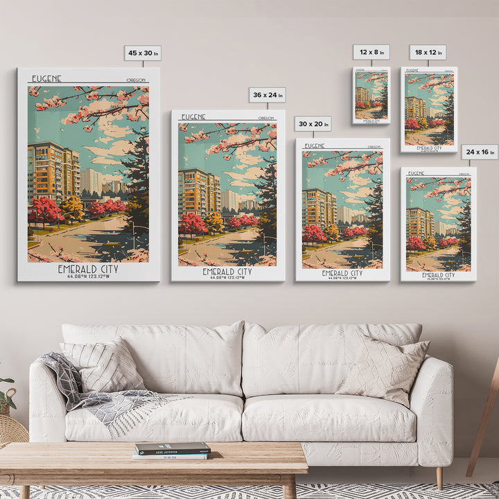 Eugene Travel Poster, Framed Canvas Print, City Travel Poster, Vintage City Poster, Landscape Art, Gallery Wall Set, Wanderlust Gift