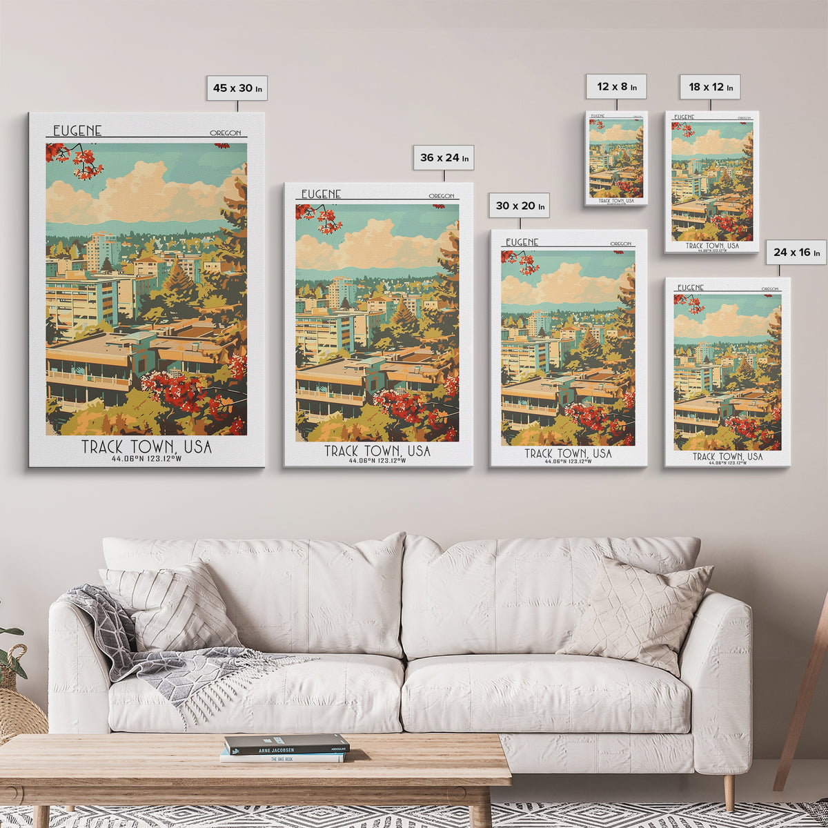 Eugene Oregon Travel Poster, Canvas Print, City Travel Poster, Travel Wall Decor, Wanderlust Gift, Travel Wall Art, Gallery Wall Set