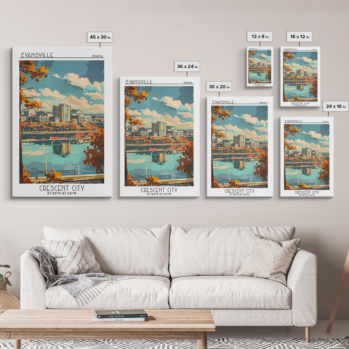 Evansville Indiana Travel Poster, Canvas Print, Travel Wall Decor, Minimalist Poster, Landscape Art, Travel Wall Art, Fine Art Print