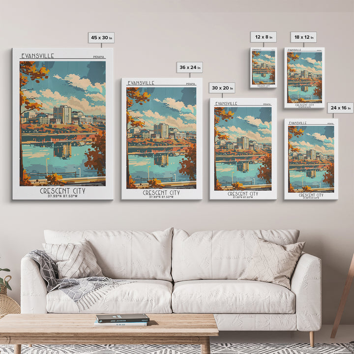 Evansville Indiana Travel Poster, Canvas Print, Travel Wall Decor, Minimalist Poster, Landscape Art, Travel Wall Art, Fine Art Print