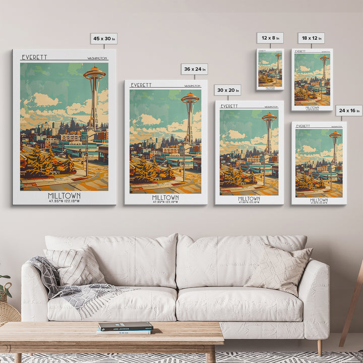 Everett Washington Travel Poster, Canvas Print, City Travel Poster, Travel Wall Decor, Wanderlust Gift, Landscape Art, Travel Prints