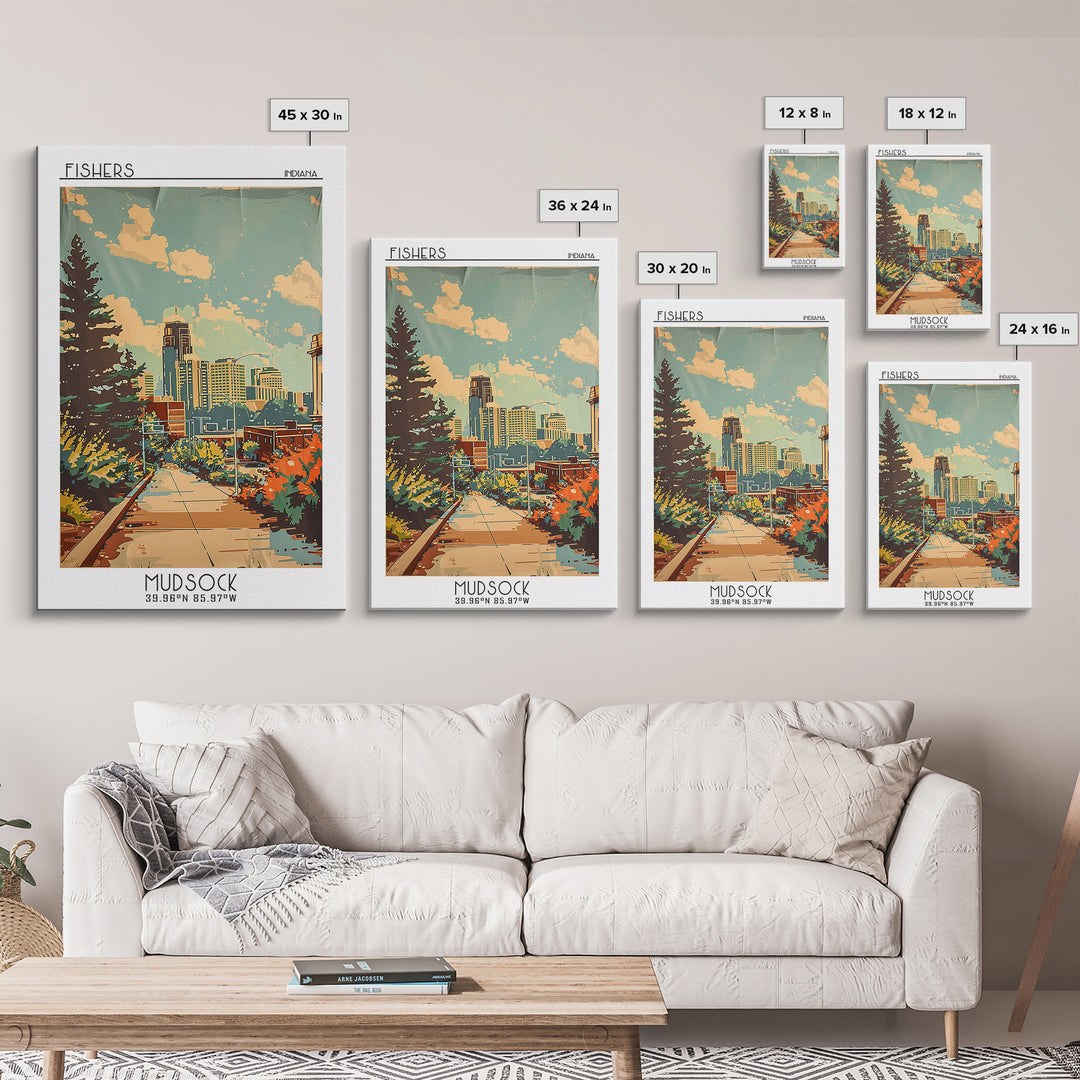 Fishers Indiana Travel Poster, Canvas Print, Vintage Travel Print, City Wall Art, Mid Century Wall Art, City Art Print, Poster Print