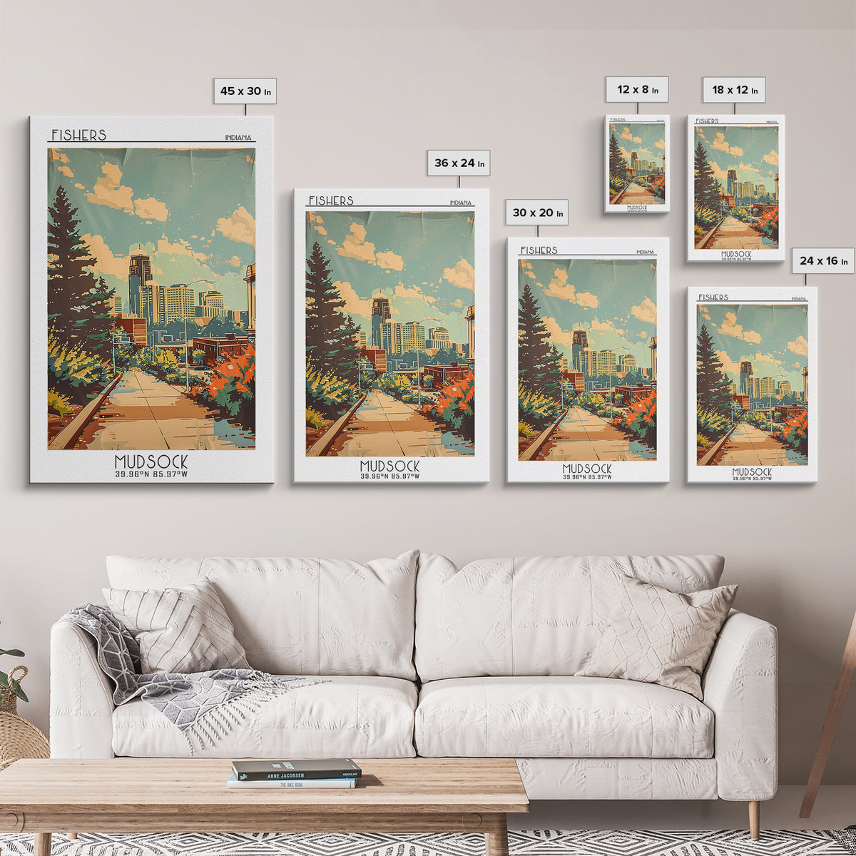 Fishers Indiana Travel Poster, Canvas Print, Vintage Travel Print, City Wall Art, Mid Century Wall Art, City Art Print, Poster Print