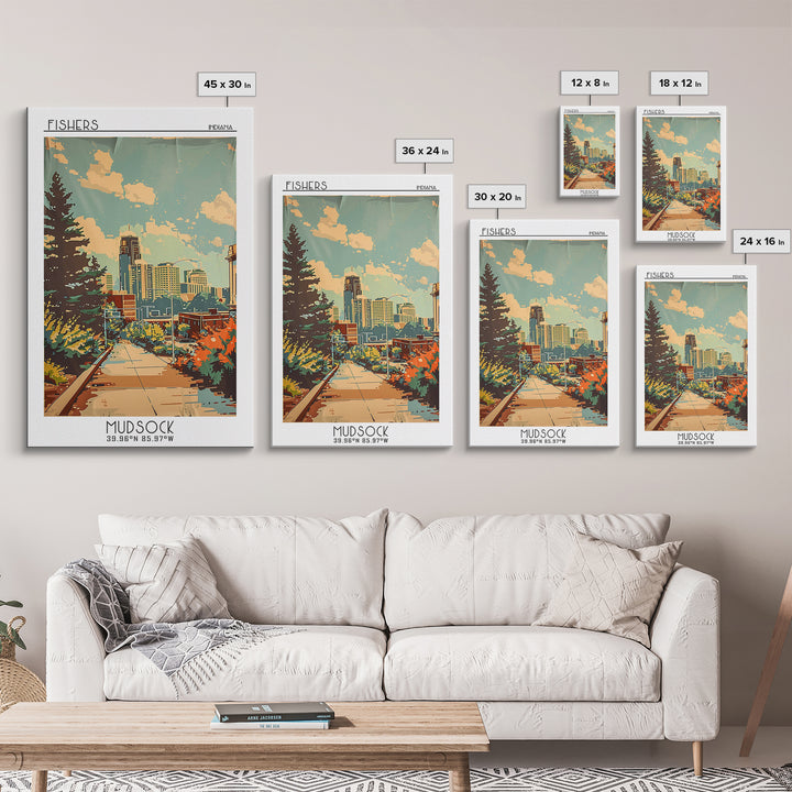 Fishers Indiana Travel Poster, Canvas Print, Vintage Travel Print, City Wall Art, Mid Century Wall Art, City Art Print, Poster Print