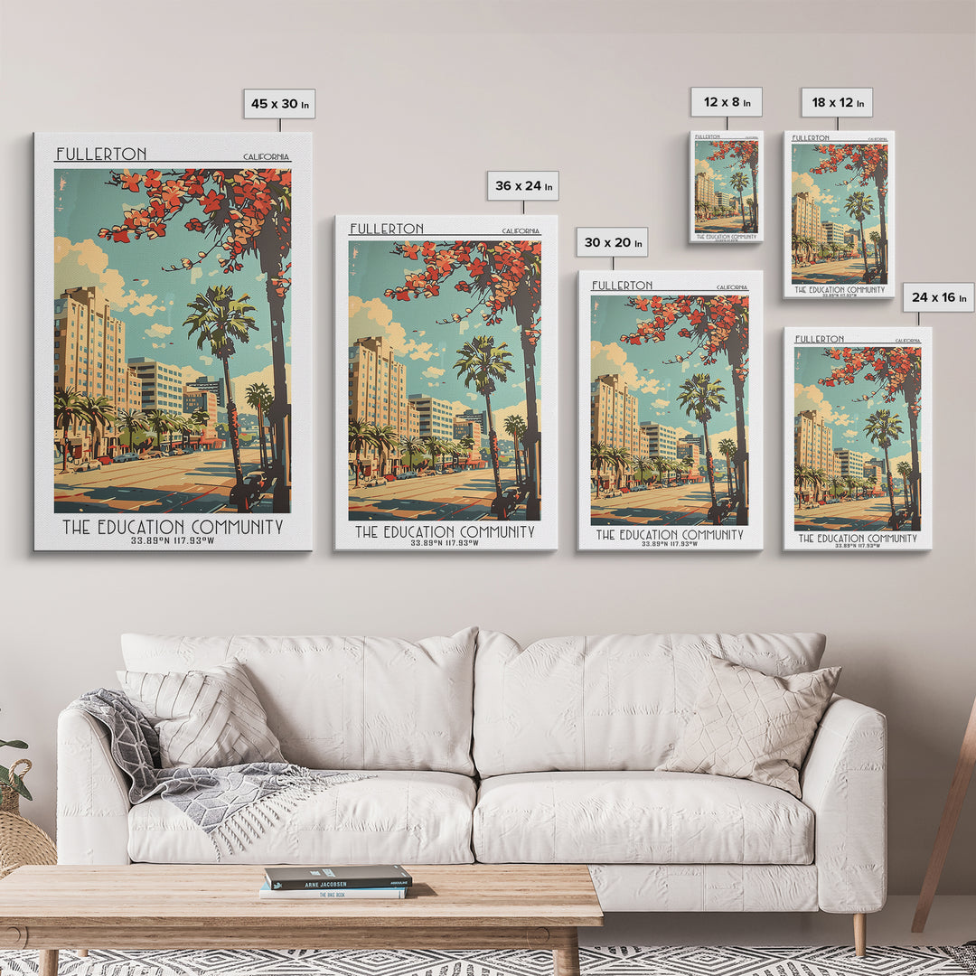 Fullerton California Travel Poster, Framed Canvas Print, City Travel Poster, Vintage City Poster, Fine Art Print, Retro Travel Print