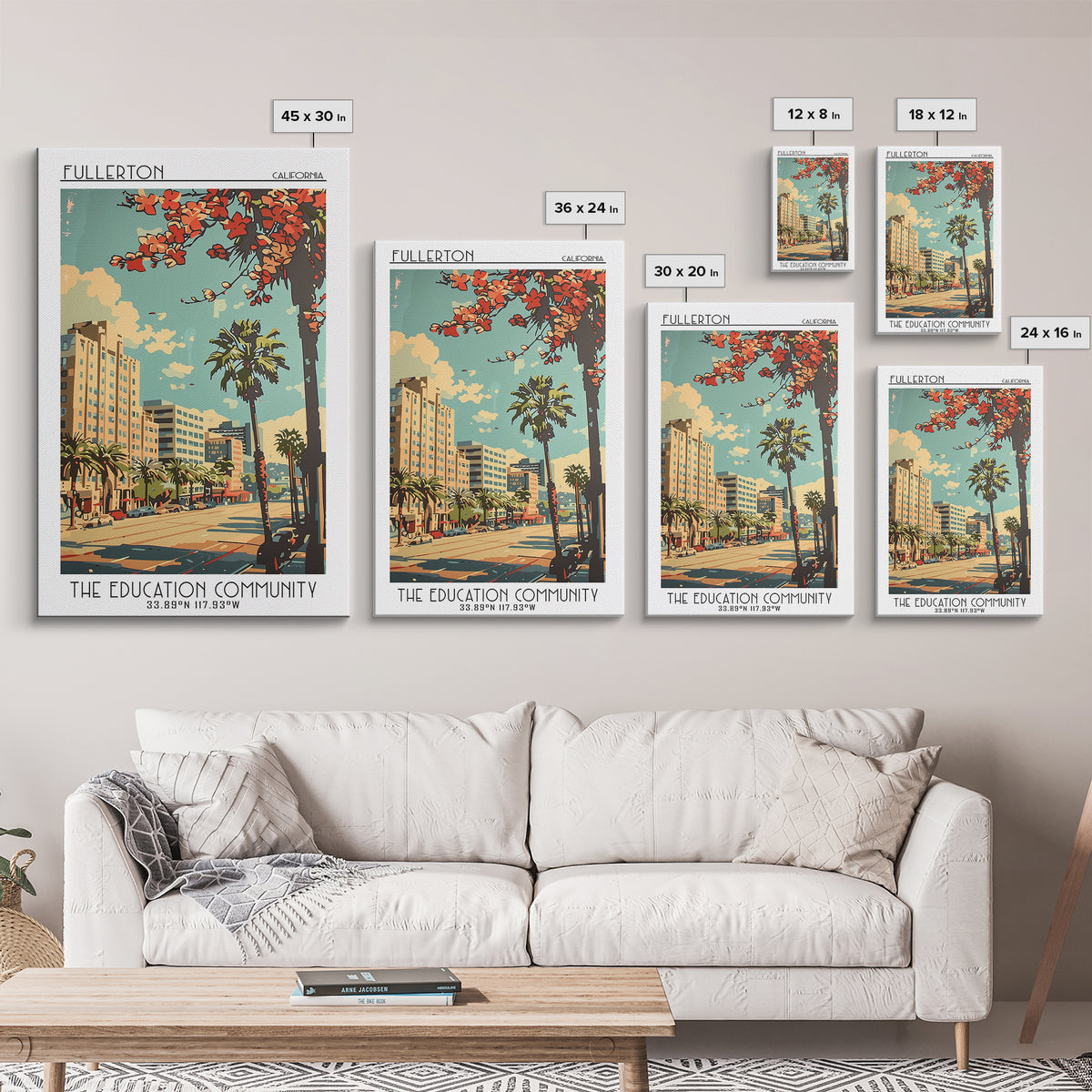 Fullerton California Travel Poster, Framed Canvas Print, City Travel Poster, Vintage City Poster, Fine Art Print, Retro Travel Print