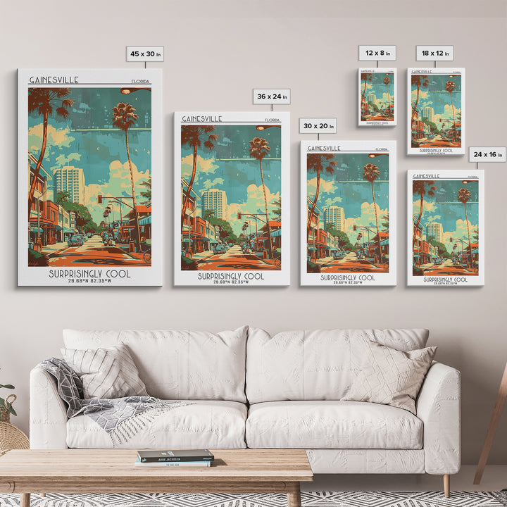 Gainesville Travel Poster, Framed Canvas Print, Retro Travel Poster, City Wall Art, Retro Travel Print, Travel Posters, Travel Decor