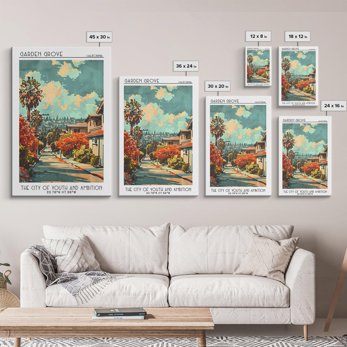 Garden Grove California Travel Poster, Framed Canvas Print, City Travel Poster, Travel Wall Art, Landscape Art, Living Room Wall Art