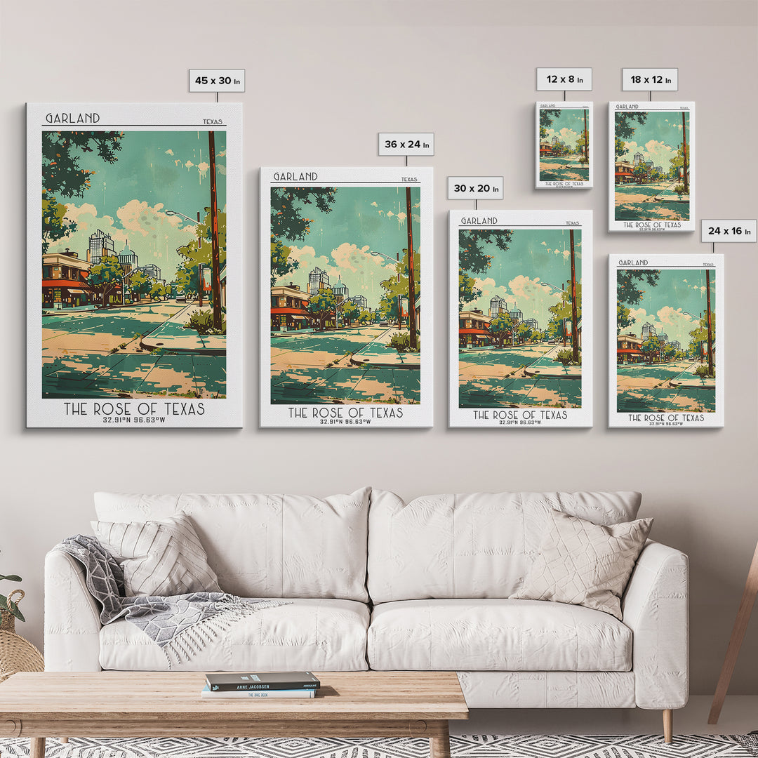 Garland Texas Travel Poster, Framed Canvas Print, Retro Travel Poster, City Wall Art, Wanderlust Gift, Vintage Travel, Landscape Art