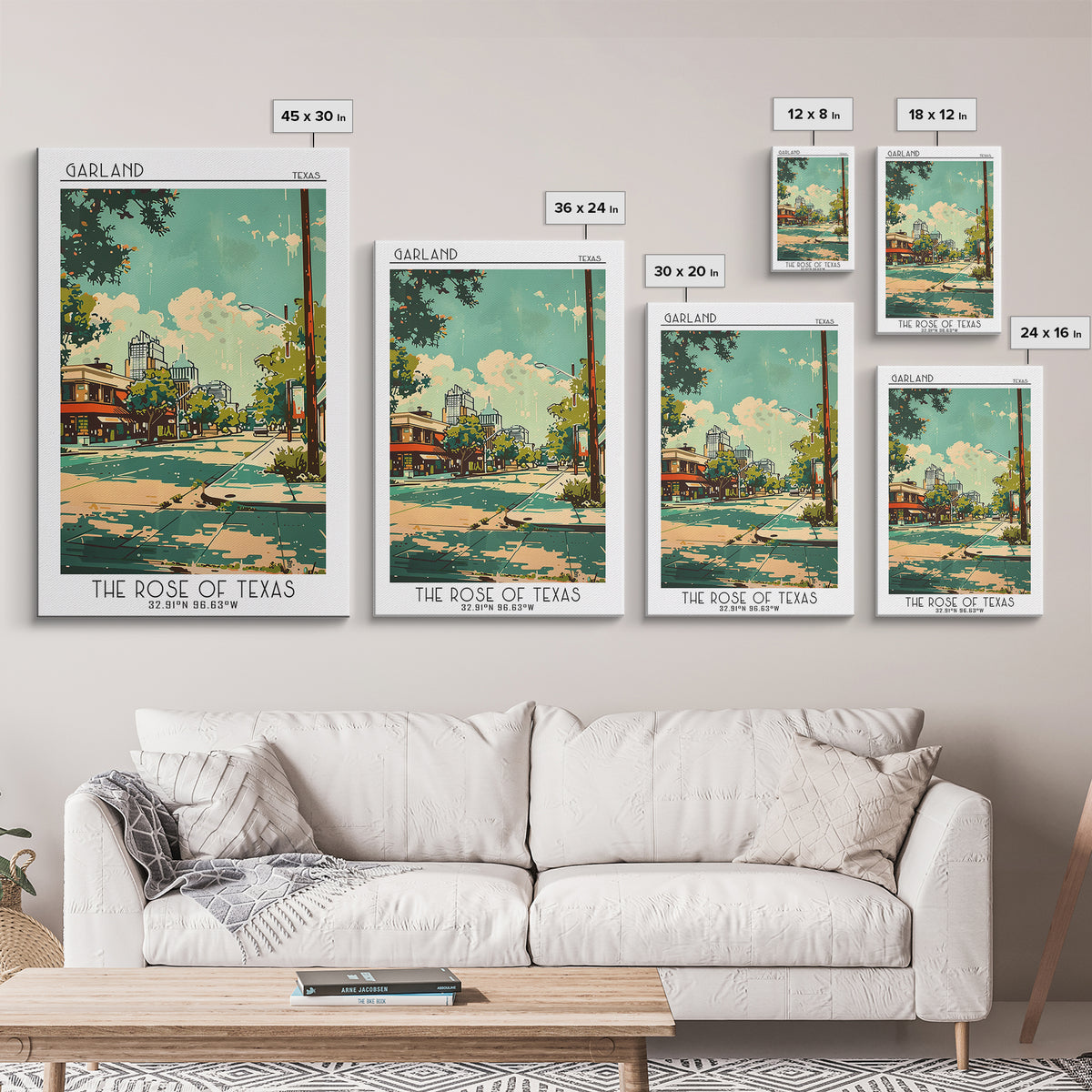 Garland Texas Travel Poster, Framed Canvas Print, Retro Travel Poster, City Wall Art, Wanderlust Gift, Vintage Travel, Landscape Art